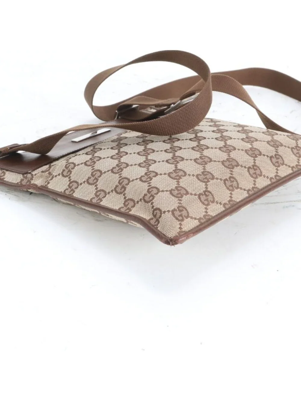 Gucci GG Canvas Leather Shoulder Bag Crossbody Messenger Brown
